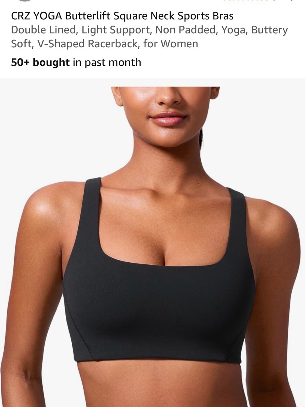 CRZ YOGA Butterlift Square Neck Sports Bra - Black